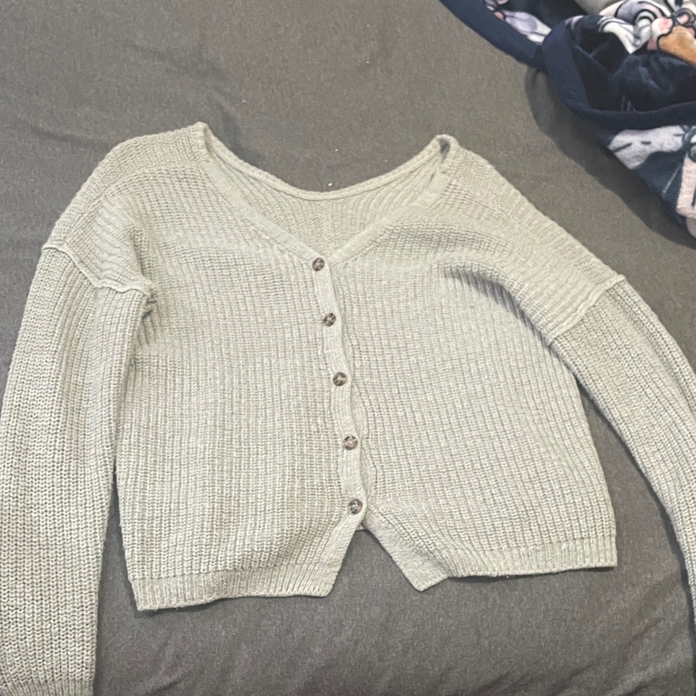 Hippie Rose Women's V-Neck Button-Up Cardigan - Light Gray